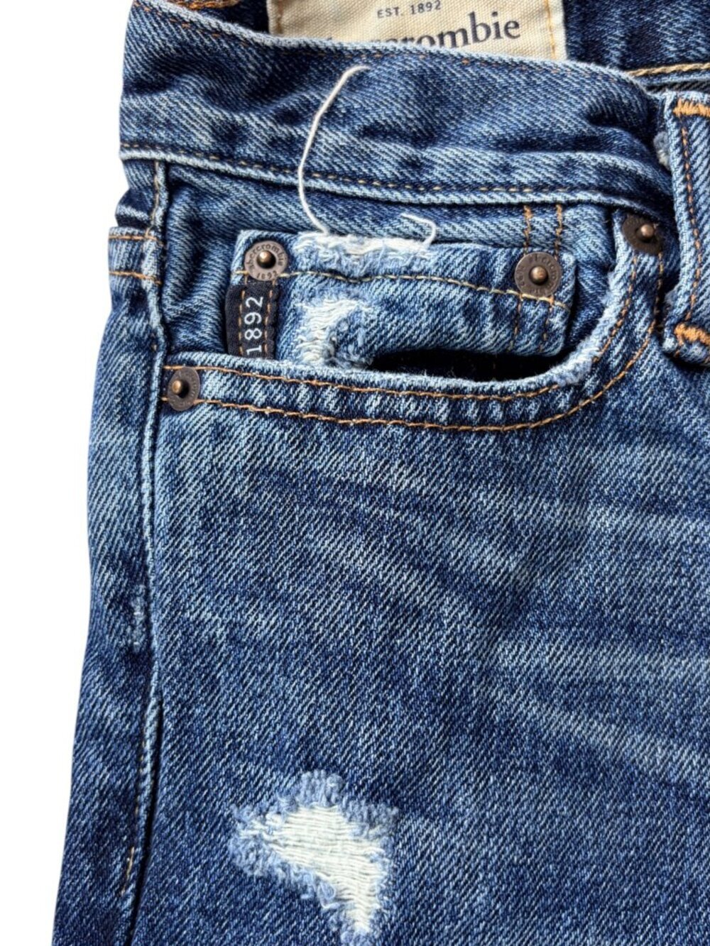 Abercrombie Kids Distressed Straight Leg Jeans Size 12 Regular Medium Wash Denim - Picture 6 of 11